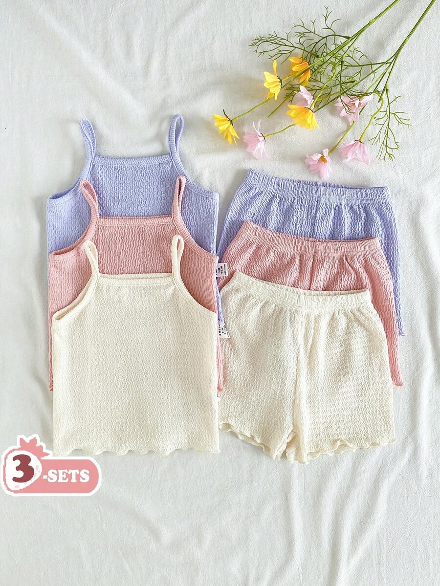 SHEIN Vintaside Kids Baby Girls' Comfortable Versatile Sweet Cute Strap Shorts Set, Multi-Piece Summer Outfit - Multicolor - View 1
