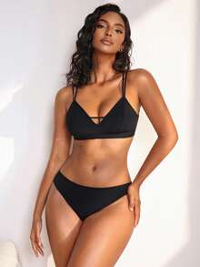 NudeFit 2pcs Women's Comfortable Wireless Backless Bra Set - Black - View 3