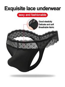 Fashionable Black Fabric U-Pouch Lace Trim Sexy Briefs For Men - Black - View 1