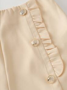 Franclia High-Waisted A-Line Wide Leg Women's Pants With Double-Breasted Buttons And Frill Trim, Slimming, Spring/Autumn New Style - Apricot - View 7