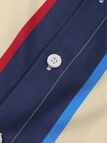 ROMWE MEN Prep 男士撞色拼接字母印花短袖衬衫 - 彩色 - 查看 5