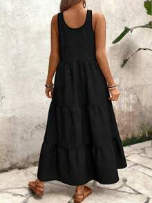 EMERY ROSE Plus Size Sleeveless Solid Color Dress, Casual Resort Wear - Black - View 2