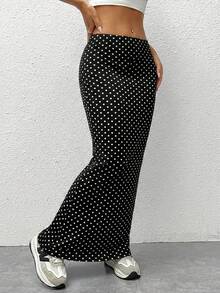 SHEIN EZwear 女士休闲复古波点印花修身长款针织裙 - 彩色 - 查看 4