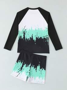 Boys' Long Sleeve Patchwork Swimsuit + Swim Trunks 2-Piece Swimwear Set - Multicolor - View 2