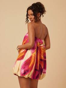 Travachic 女士碎花抹胸泡泡裙，性感海滩度假风，夏季 - 彩色 - 查看 2