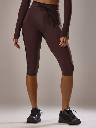 Musera Sport Sport Contrast Piping Tie Front Capri Pants Active Gym Workout Casual Sonder