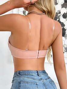 SHEIN 可拆卸透明肩带性感钢圈薄杯文胸 - 粉色 - 查看 2