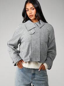 MISSGUIDED 千鸟格羽绒服 冬季外套 高领纽扣开襟外套 - 黑與白 - 查看 6