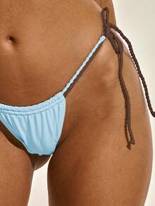 Musera Resort 扭曲双带侧系带丁字裤比基尼泳裤（仅限沙滩泳装）度假夏季可爱性感伊比沙岛优雅 - 藍色 - 查看 5