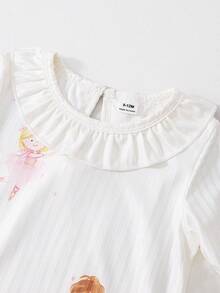 4pcs Baby Girls Peter Pan Collar Knit Cute Girl Short Sleeve Top And Long Pants Pajama Homewear Set - Multicolor - View 4