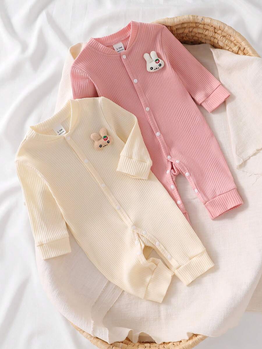 Newborn Organic Cotton Rib Knit Romper, Pink & Beige, Multi-Piece Set - Multicolor - View 1