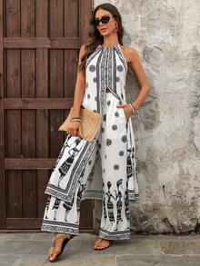 EMERY ROSE 女士印花露背无袖上衣和裤子休闲两件套波西米亚风连体裤女士波西米亚风连衣裙女士度假装女士度假连衣裙波西米亚风两件套波西米亚风女装休闲套装女士波西米亚风服装女士休闲连衣裙女士夏季波西米亚风时尚女装女士沙滩装女士波西米亚风时尚服装女士夏季时尚女士沙滩装女士沙滩套装 - 藍色 - 查看 8