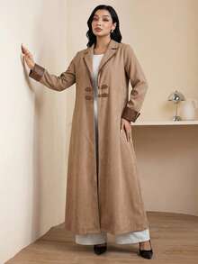 Al Najma Women's Solid Color Button Elegant Long Sleeve Arabic Abaya