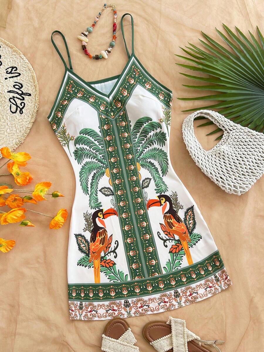 Soleia Đầm không tay in hình cây cọ dành cho nữ, kiểu dáng thường ngày, thích hợp cho kỳ nghỉ. - Nhiều màu - Xem 1