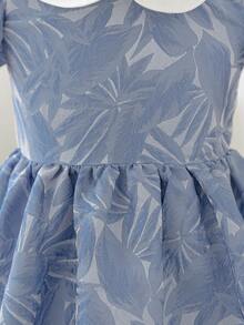 SHEIN Glamorique Kids 女童碎花腰部泡泡袖薄纱优雅派对连衣裙，适合所有季节 - 藍色 - 查看 5