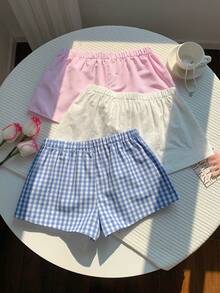 Comfortcana 3件套女士休闲格子条纹印花短裤 - 彩色 - 查看 2