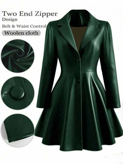Rometta Plus Size Women Minimalist Cinched Waist Mid-Length Jacket, Suitable For Commuting, Autumn/Winter