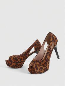 CUCCOO LuxiPop Women's Fashionable Elegant Party Waterproof Platform Peep Toe Pumps For Christmas - leopard print - View 6