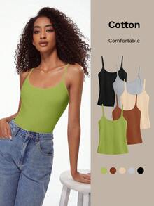 SHEIN BASICS 1 pieza Camiseta de tirantes minimalista de unicolor para mujer de uso diario - Verde - Ver 10
