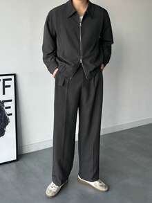 DAZY Men's Solid Color Zip Front Long Sleeve Jacket And Pants Casual Suit, Spring/Autumn