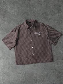 PAVTROS 男士格子印花纽扣刺绣短袖衬衫 - 彩色 - 查看 4