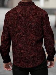 Manfinity LEGND 男士加大码全印花纽扣长袖休闲衬衫 男士加大码衬衫 男士加大码佩斯利花纹衬衫 男士佩斯利花纹衬衫 大码男士衬衫 男士加大码纽扣衬衫 - 咖啡棕 - 查看 2