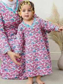 SHEIN Babygirl Elegant & Cute Loose Floral Print Long Sleeve Dress, Vacation Style - Multicolor - View 6