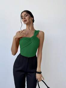 Aloruh Áo liền thân không tay, kiểu dáng thanh lịch, chất liệu jacquard xoắn phía trước, thích hợp cho đám cưới/tiệc tùng hoặc kỳ nghỉ, giúp tôn dáng. - Màu xanh lá cây đậm - Xem 4