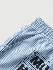 ROMWE MEN Street Life 男士标语条纹印花抽绳腰带口袋短裤 - 彩色 - 查看 3