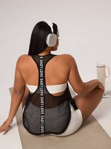 Rhythm Era 女士字母印花休闲健身运动背心 - 黑色 - 查看 8