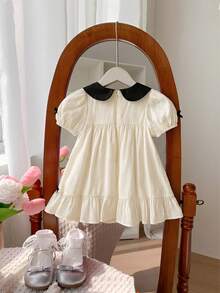 SHEIN 可爱的彼得潘领泡泡袖连衣裙，配3D蝴蝶结，休闲百搭，适合日常穿着 - 彩色 - 查看 2