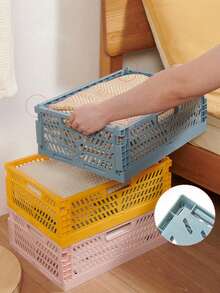 1pc Mini Storage Basket Foldable Household Desktop Miscellaneous Sorting Box Dormitory Portable Multi Functional Solid Color Storage Basket - Multicolor - View 8