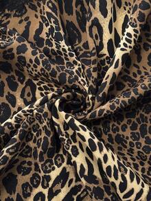 Elaquor Vestido camisero de moda con estampado de leopardo y encaje asimétrico para mujer de talla grande - Multicolor - Ver 3