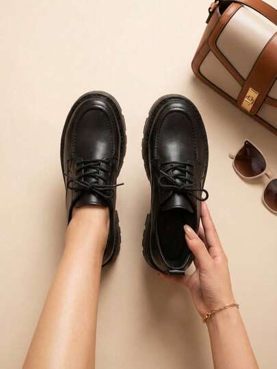 Mocasines de suela gruesa de unicolor para mujer con estilo de zapatos Oxford