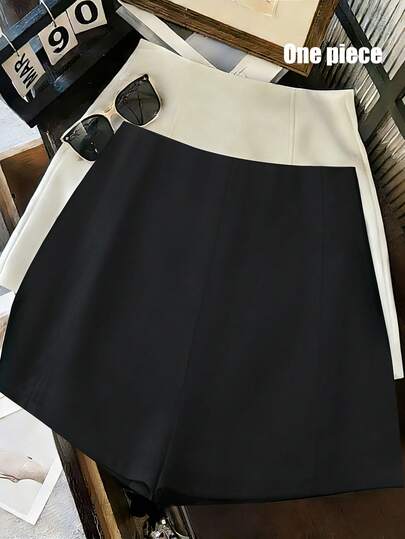 Franclia New Summer Fashion Simple Black High-Waisted Women's Shorts, With Zipper Closure Design, Versatile Black Shorts, Elegant Women's Bottom Wear, Suitable For Daily Commute And Romantic Dates