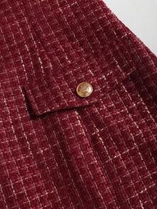 SHEIN PETITE Burgundy Plaid Blazer Jacket + Strapless Mini A-Line Dress 2 Pieces Set For Women, Autumn/Winter - Burgundy - View 3