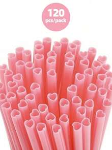 心形吸管，可重复使用塑料吸管，粉色吸管，适用于情人节、生日派对、新娘送礼会、婚礼等场合，厨房用品，礼品，学习用品 - 粉色 - 查看 16