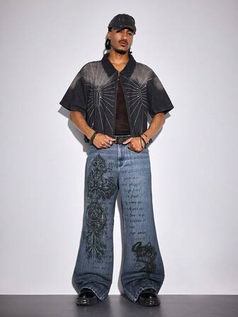 Street Life Jeans casual da uomo in denim lavato con stampa del logo a croce
