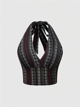 Große Größen Retro Hippie gestreiftes elastisches Stoff Trägertop