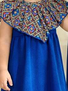 SHEIN Baby Girl Round Neck Geometric Print Shawl Collar Ruffle Elegant Party Dress - Multicolor - View 9