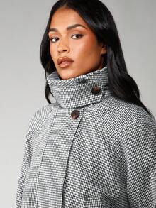 MISSGUIDED 千鸟格羽绒服 冬季外套 高领纽扣开襟外套 - 黑與白 - 查看 4