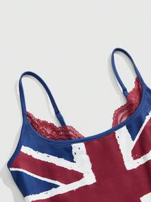 ROMWE Grunge Punk Y2K 英国国旗撞色蕾丝紧身吊带背心 - 彩色 - 查看 3