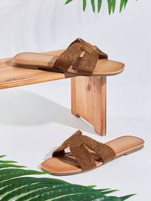 SHUZIA Women Minimalist Comfortable Woven PU Flat Sandals - Maroon - View 6