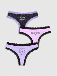 ROMWE Kawaii 3件套甜美可爱撞色蕾丝边内裤 - 彩色 - 查看 1