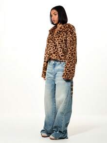 SUMWON WOMEN Hooded Leopard Print Faux Fur Coat Winter Outerwear Cropped Jacket With Hood Animal Print Cow Print Cheetah Print Bruno Mars - Multicolor - View 5