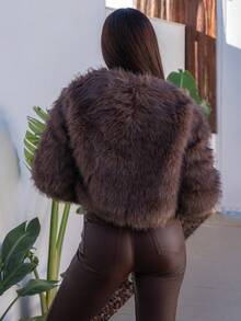 Hitanina 秋冬女士前开蓬松大衣 - 鏽棕色 - 查看 2