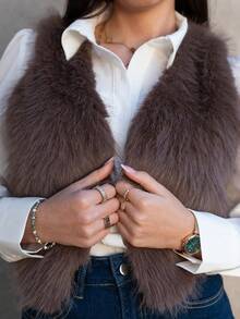 Hitanina 女士開襟背心外套 - 巧克力棕 - 查看 3