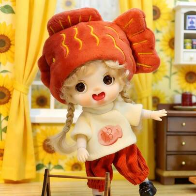 POKOJA LAND 1PC Taiyaki Red Brown Doll Articulated Movable Joints Anime Figure Collectible Toy Kawaii Poseable Character For Display Gift(Non-Plush-Stuffed)