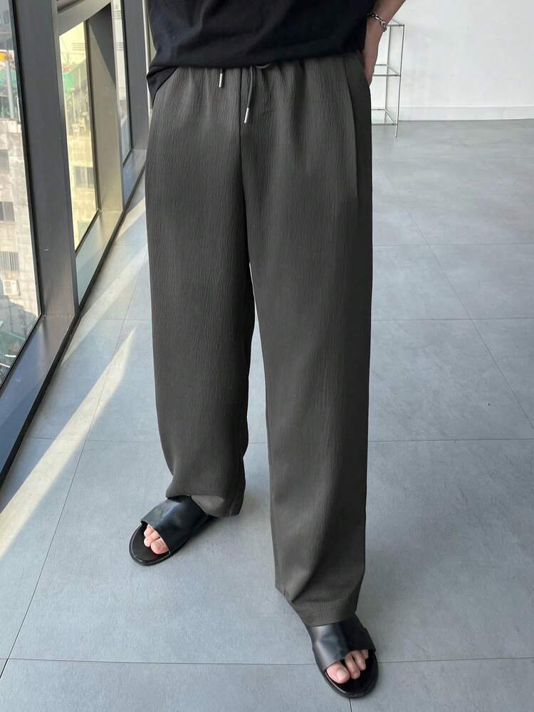 Men's Solid Gray Elastic Waist Pants, Spring/Summer