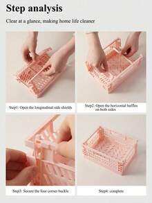 1pc Mini Storage Basket Foldable Household Desktop Miscellaneous Sorting Box Dormitory Portable Multi Functional Solid Color Storage Basket - Multicolor - View 9